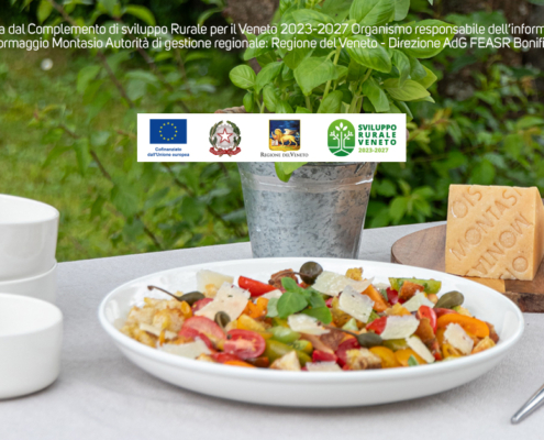 Panzanella estiva con formaggio Montasio Stravecchio e pomodorini
